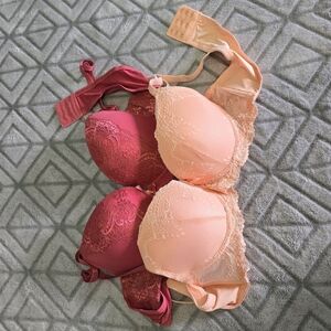 Lace Bra Set - Burgundy and Peach